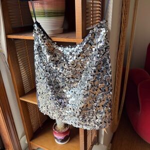 NWT Reformation Verdana Sequin Silver Skirt, sz 10